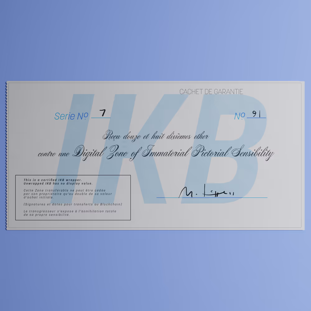 Digital Zone of Immaterial Pictorial Sensibility, Series 7, Edition 91. (Wrapped)
