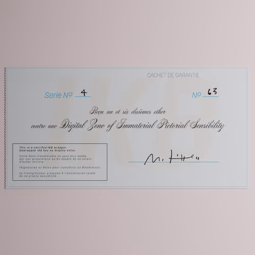 Digital Zone of Immaterial Pictorial Sensibility, Series 4, Edition 63. (Wrapped)