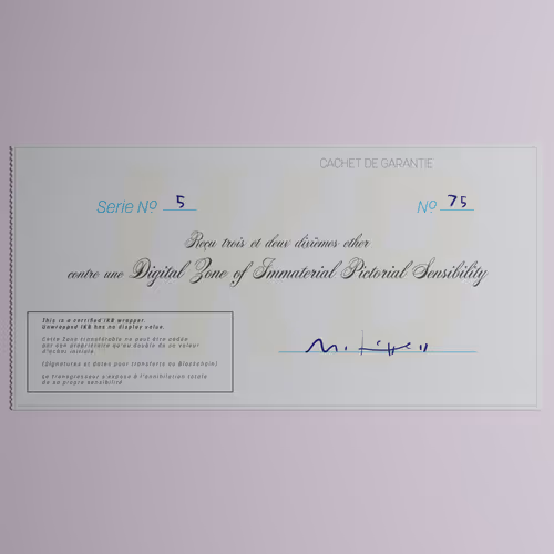 Digital Zone of Immaterial Pictorial Sensibility, Series 5, Edition 75. (Wrapped)