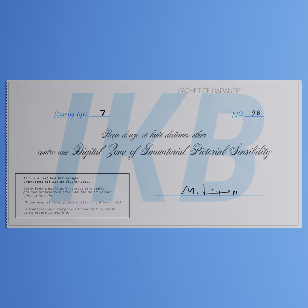Digital Zone of Immaterial Pictorial Sensibility, Series 7, Edition 98. (Wrapped)