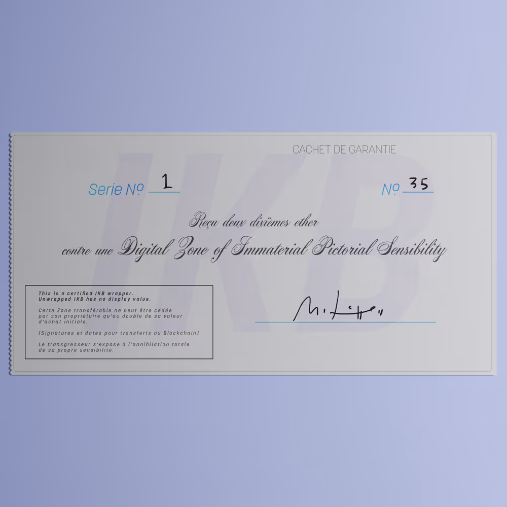 Digital Zone of Immaterial Pictorial Sensibility, Series 1, Edition 35. (Wrapped)