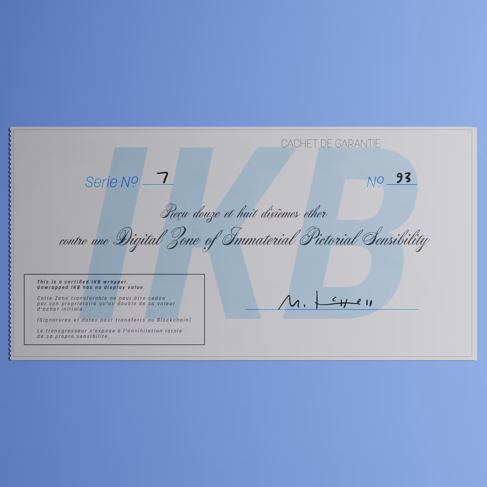Digital Zone of Immaterial Pictorial Sensibility, Series 7, Edition 93. (Wrapped)