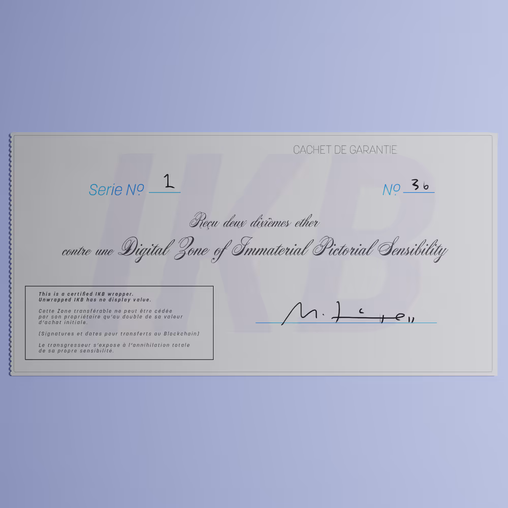 Digital Zone of Immaterial Pictorial Sensibility, Series 1, Edition 36. (Wrapped)