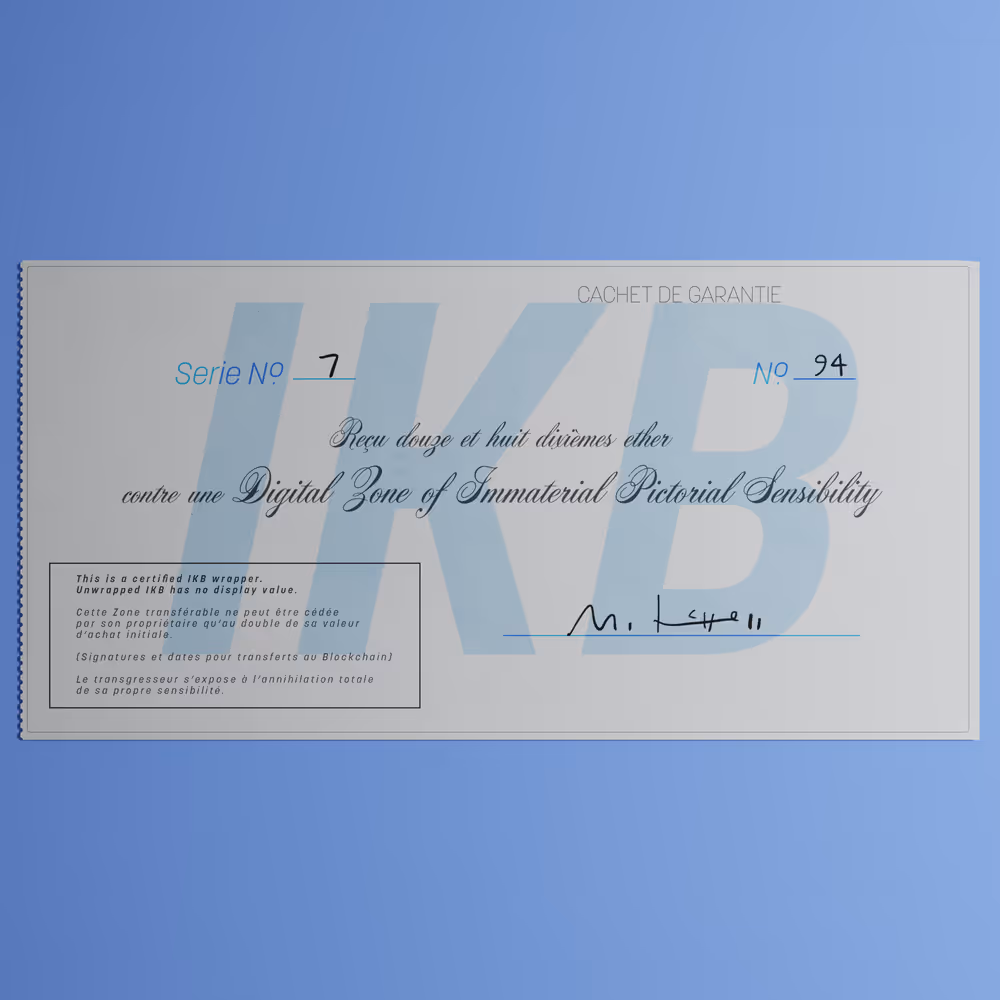 Digital Zone of Immaterial Pictorial Sensibility, Series 7, Edition 94. (Wrapped)