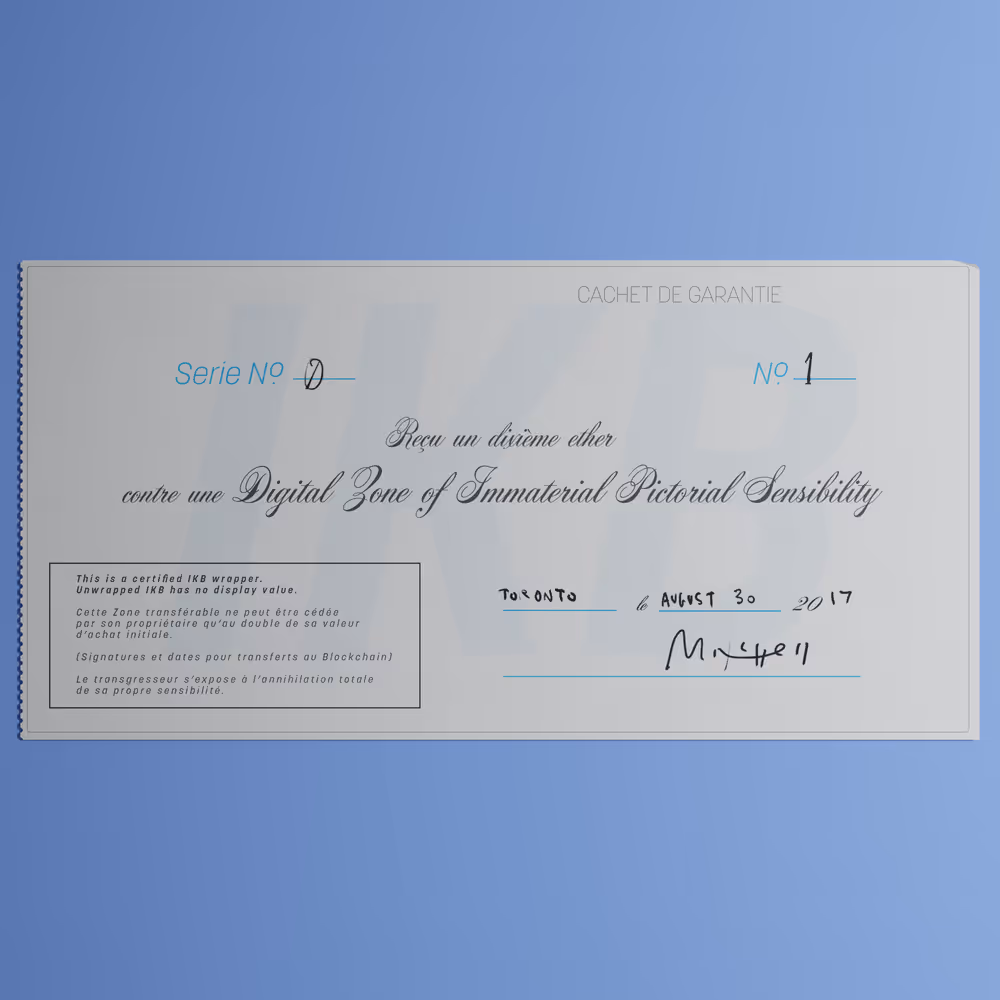 Digital Zone of Immaterial Pictorial Sensibility, Series 0, Edition 1. (Wrapped)