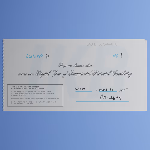Digital Zone of Immaterial Pictorial Sensibility, Series 0, Edition 1. (Wrapped)