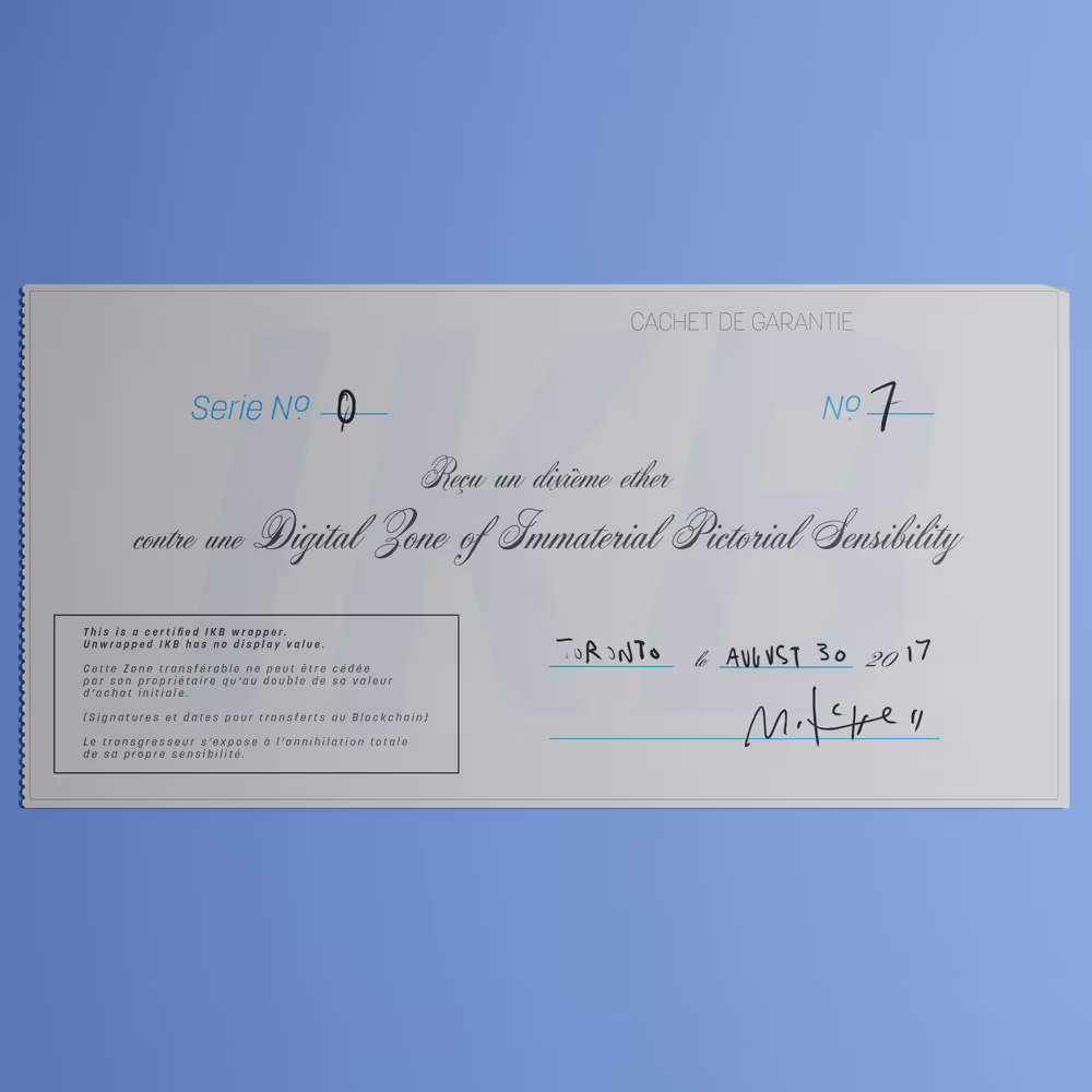 Digital Zone of Immaterial Pictorial Sensibility, Series 0, Edition 7. (Wrapped)