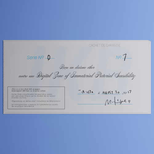 Digital Zone of Immaterial Pictorial Sensibility, Series 0, Edition 7. (Wrapped)
