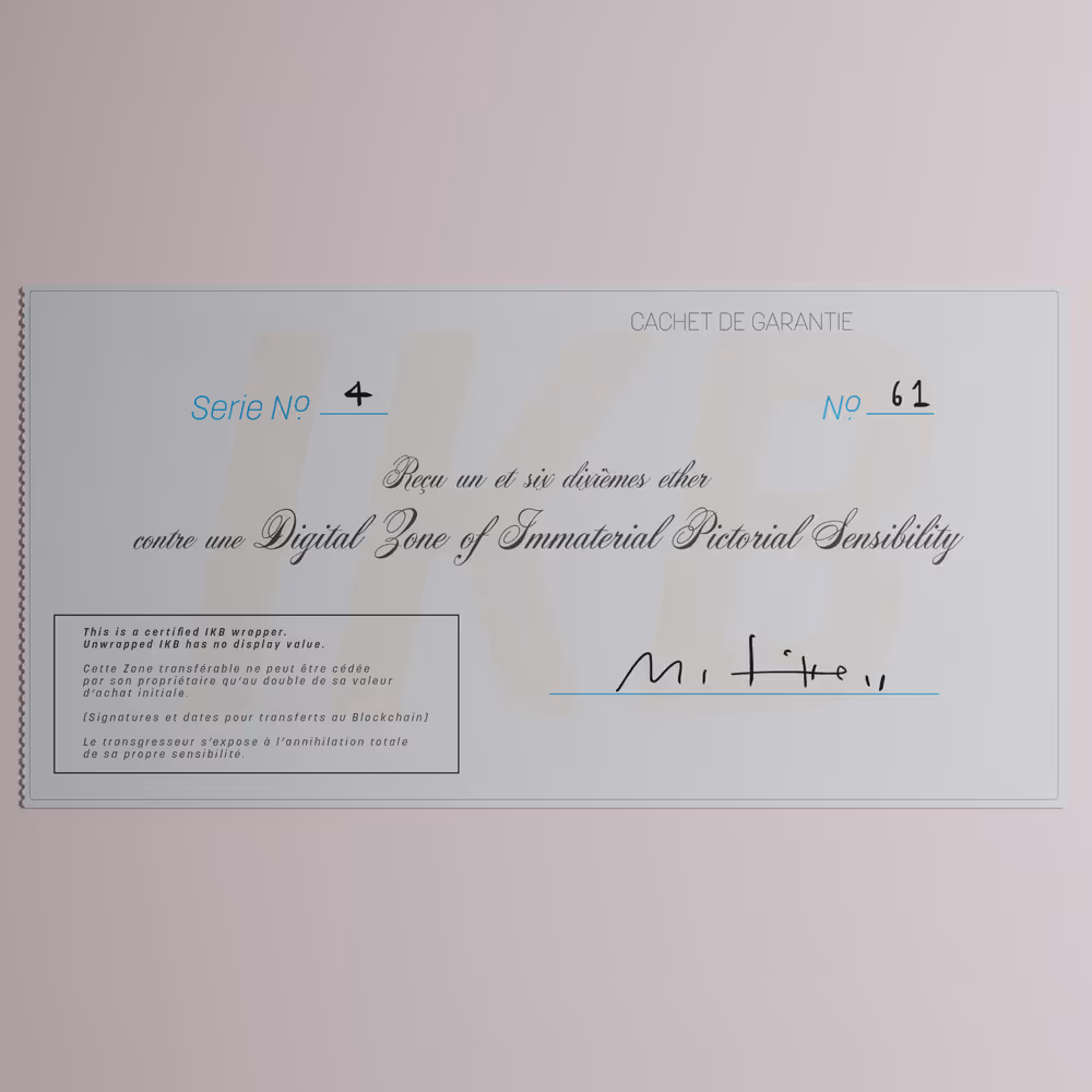 Digital Zone of Immaterial Pictorial Sensibility, Series 4, Edition 61. (Wrapped)