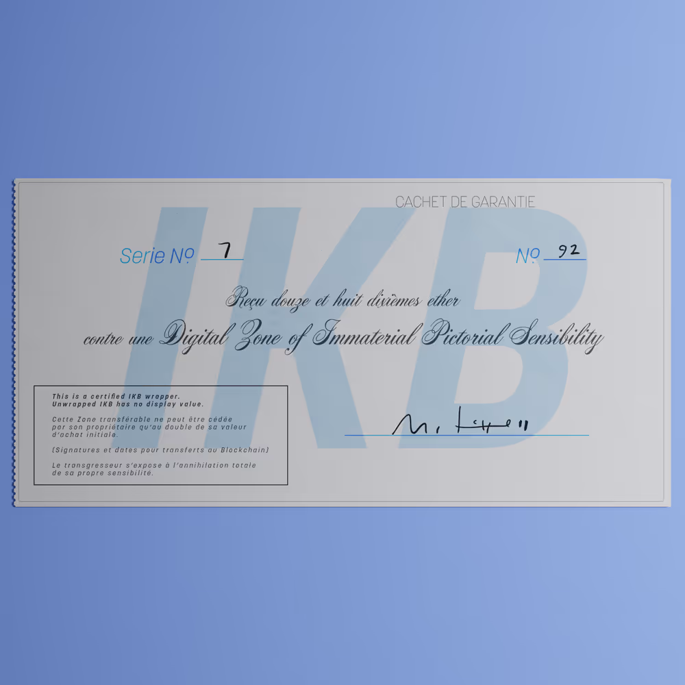 Digital Zone of Immaterial Pictorial Sensibility, Series 7, Edition 92. (Wrapped)