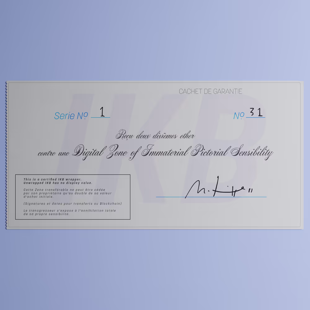 Digital Zone of Immaterial Pictorial Sensibility, Series 1, Edition 31. (Wrapped)