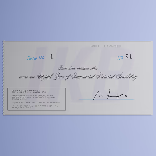 Digital Zone of Immaterial Pictorial Sensibility, Series 1, Edition 31. (Wrapped)