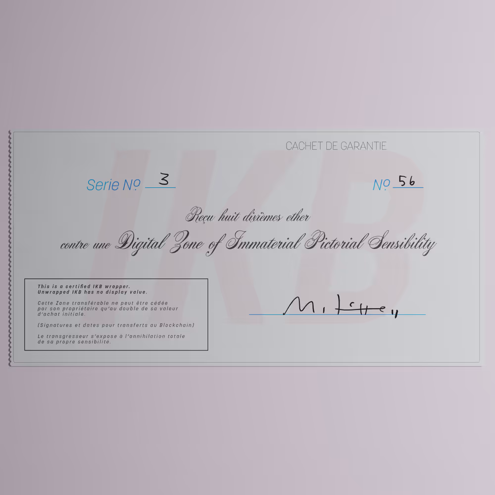 Digital Zone of Immaterial Pictorial Sensibility, Series 3, Edition 56. (Wrapped)