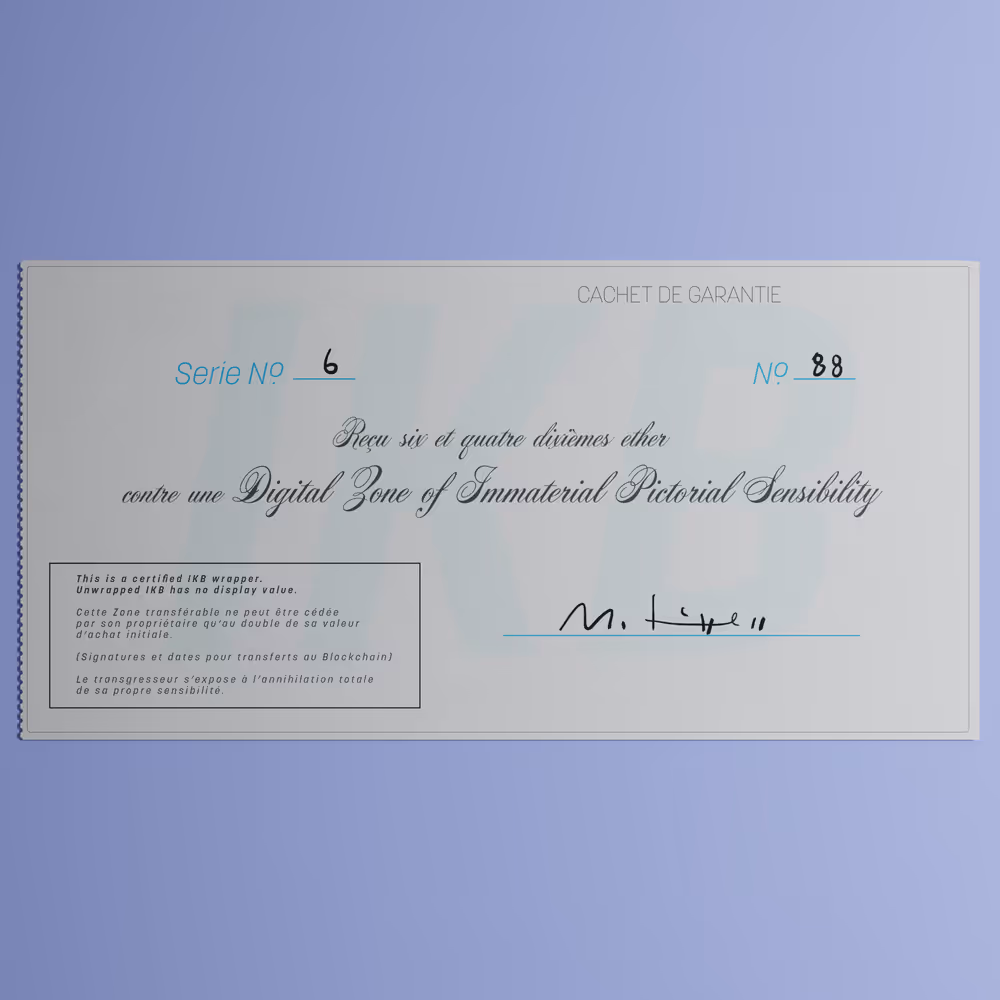 Digital Zone of Immaterial Pictorial Sensibility, Series 6, Edition 88. (Wrapped)