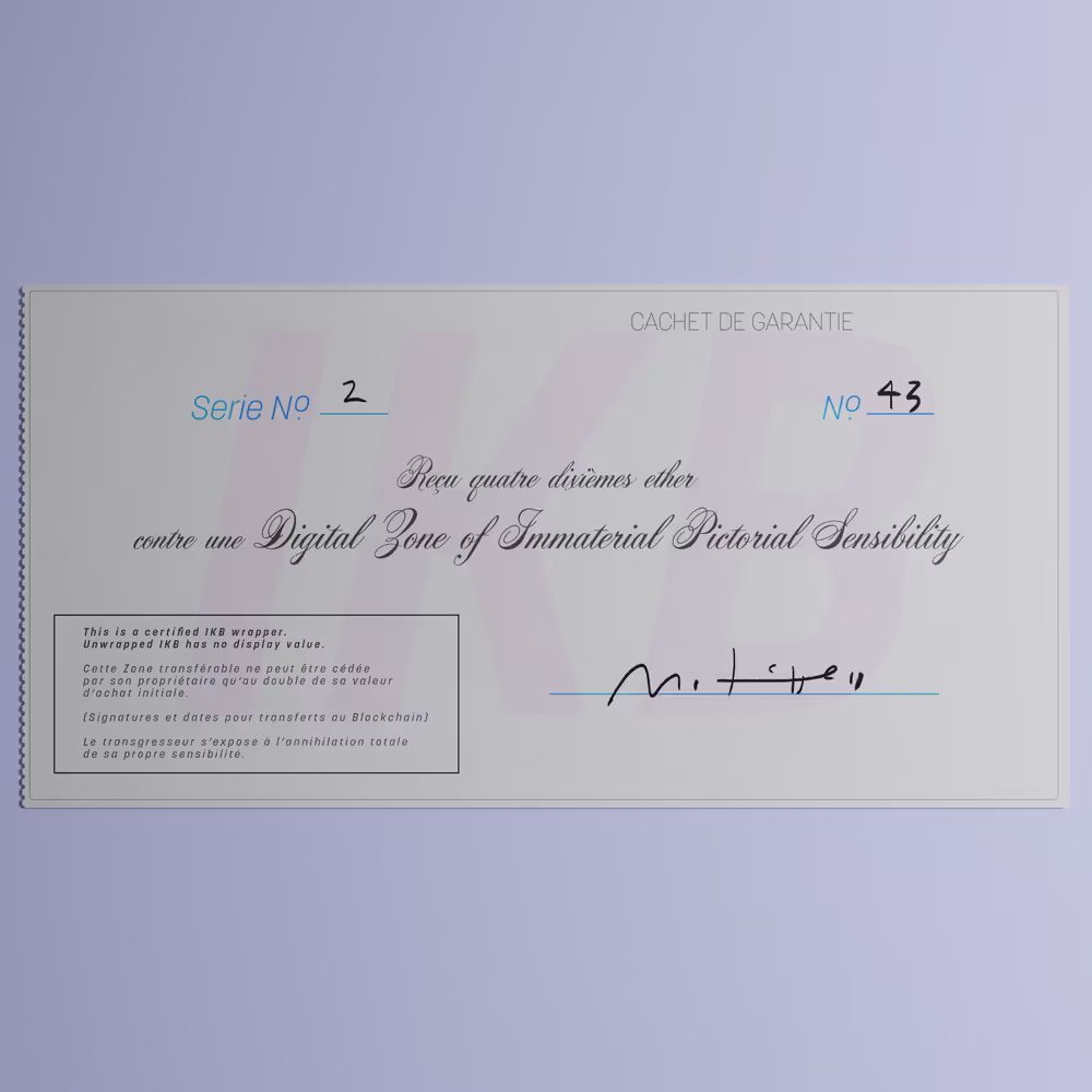 Digital Zone of Immaterial Pictorial Sensibility, Series 2, Edition 43. (Wrapped)