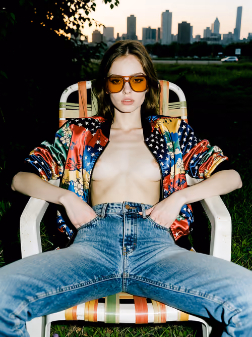 Girl sitting on lawn chair