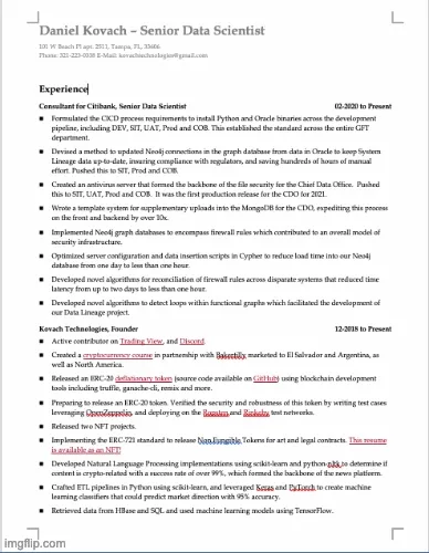 Resume - Daniel Kovach
