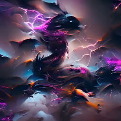 Surreal Dark Purple Dragon Emerges Through Lightning