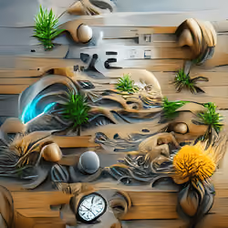 sand sea beach plants time clock waves wood steel