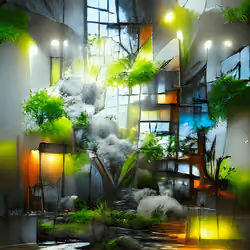 concrete wood plants clock steel modern light overgrowth glass