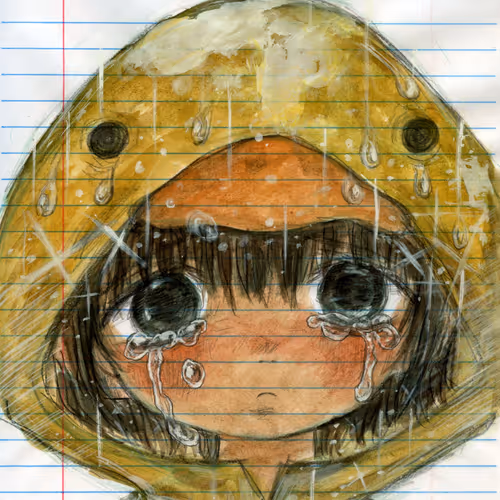A Crying Child in a Duck Raincoat