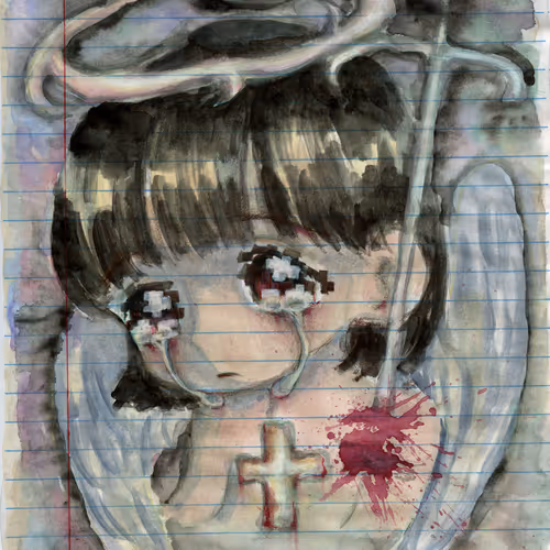 Pixel-eyed angel crying