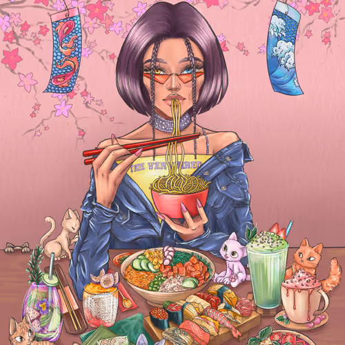 Lunch with Neko and kittens