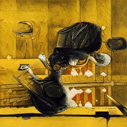 Woman Playing A Violin On A Yellow Table