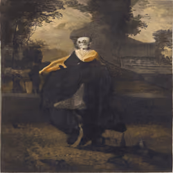 Pierrot In A Landscape With A Black Bird