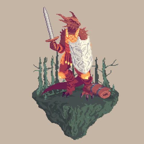 Guild Half-Dragon Pearlshield Paladin from The Swamp + Bedroll