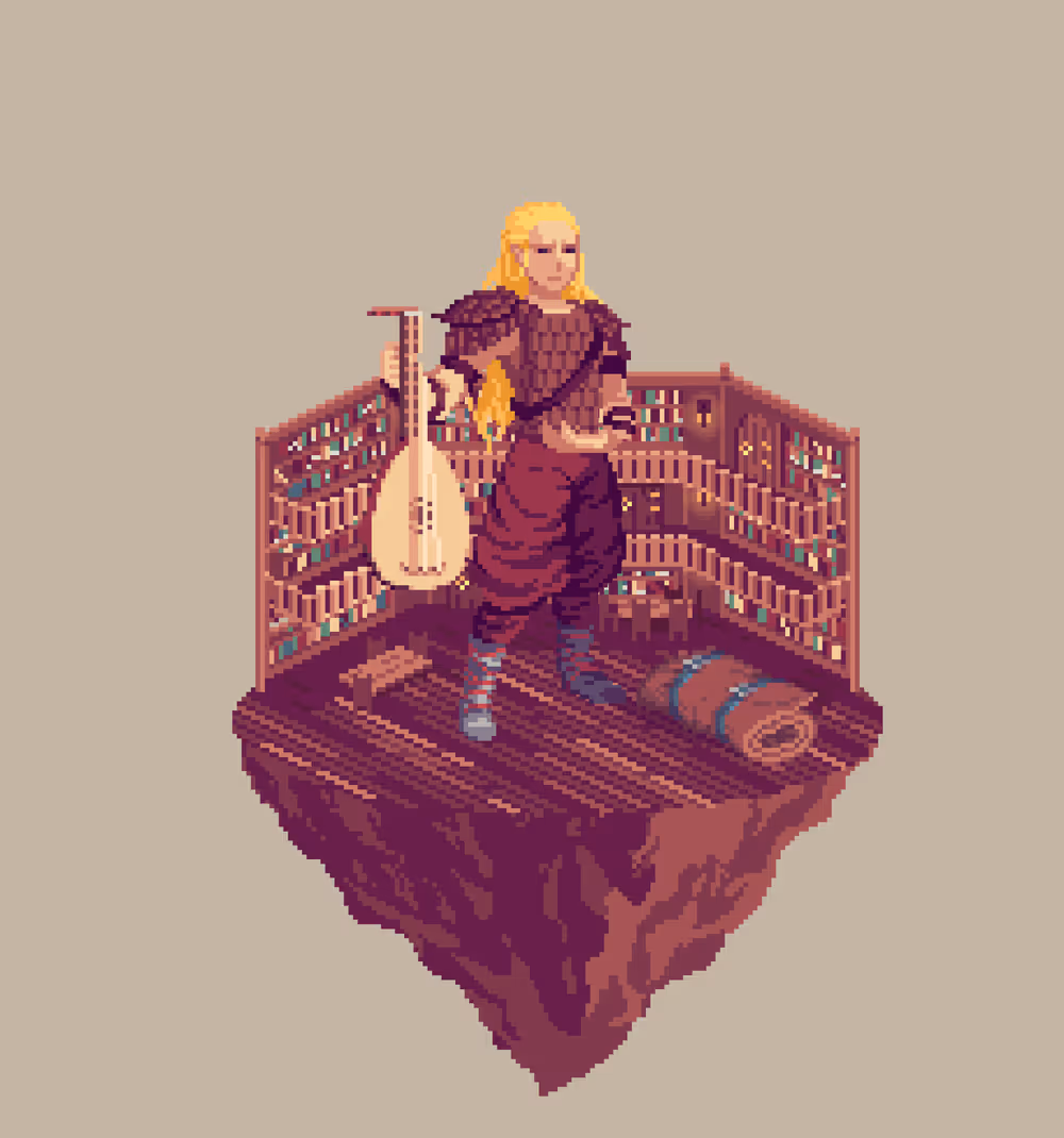 Sanddune Human Fable Bard from The Library + Bedroll