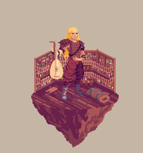 Sanddune Human Fable Bard from The Library + Bedroll