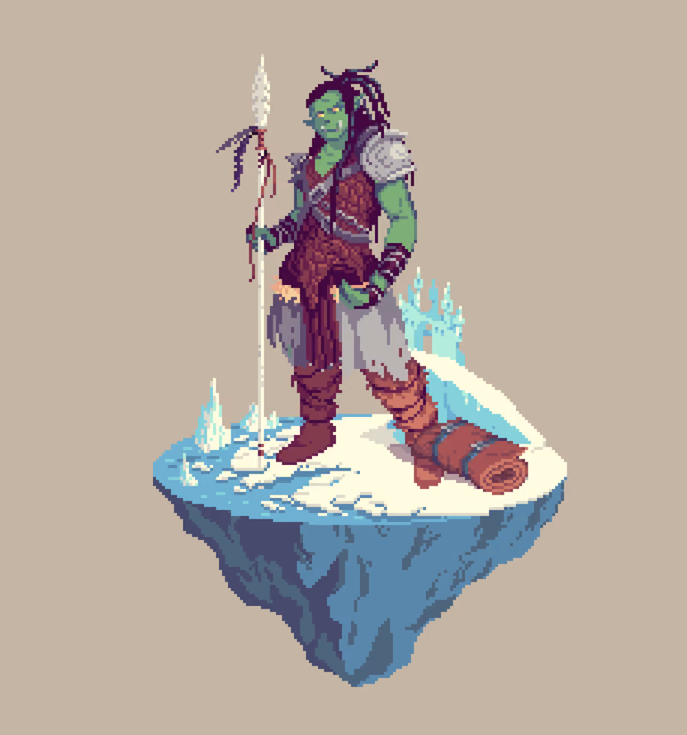 Bravehide Half-Orc Shaman Barbarian from The Castle + Bedroll