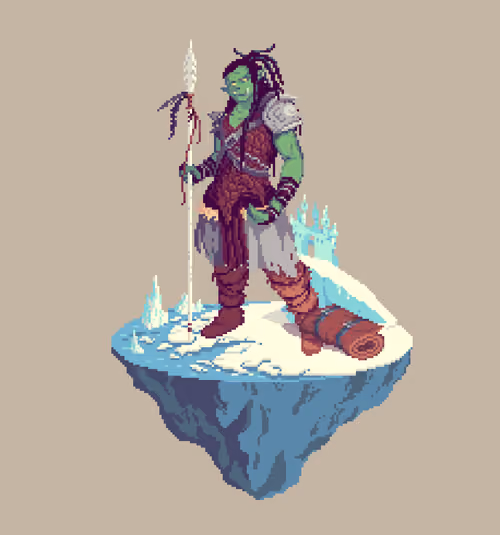 Bravehide Half-Orc Shaman Barbarian from The Castle + Bedroll