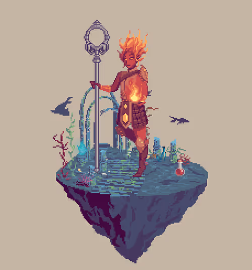 Ember Elemental Flamefist Monk from The Temple + Potion