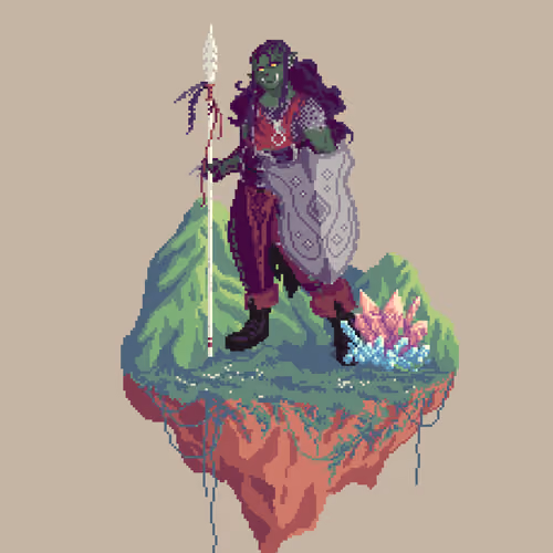 Tusktooth Half-Orc Lineholder Fighter from The Mountains + Crystal