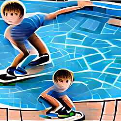 the young boy learned to skateboard in his neighbor's empty swimming pool