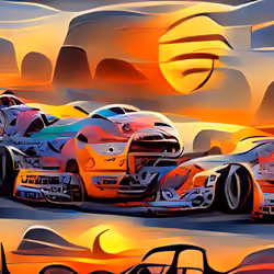 Race cars at sunset