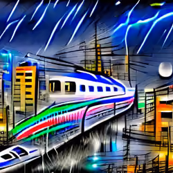tokyo moonlight raining neon lights shinkansen