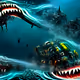 a horror leviathan attacking underwater