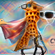 cybernetic giraffe with sunglasses and a beautiful flowing cape