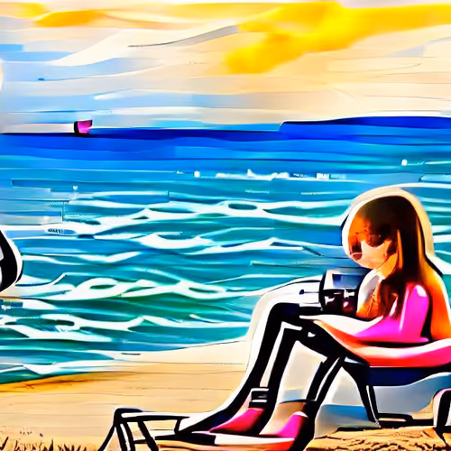she sits by the sea with her robot arm