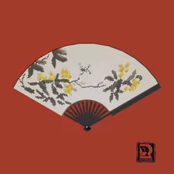 Folding Fan with Loquat Tree and Kingfisher Painting