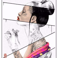 Comic Sketched Tattooist Geisha (original)