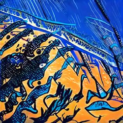 riding a bike down city streets at night in the rain