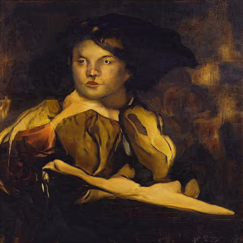 portrait of a young man holding a roundel