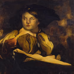 portrait of a young man holding a roundel