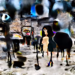 Long Black Hair and Colorful Heels in That Gray Urban Morning