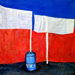 /IMAGINE: "FRENCH 64 GALLON TOTER IN FRONT OF FRENCH FLAG"