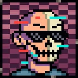 PIXEL TRIP — Glitch Smirk Half Skull #396